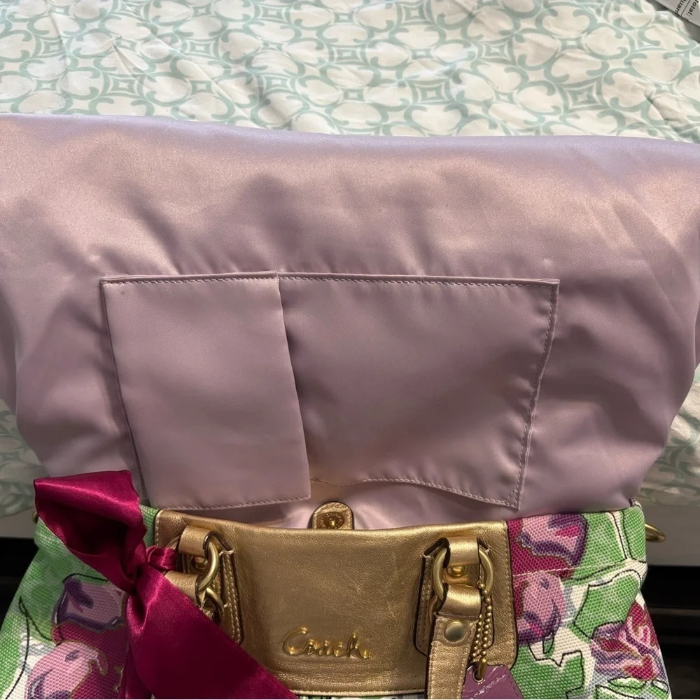 Coach Ashley Floral Satchel Pink Green Gold Y2K Bag